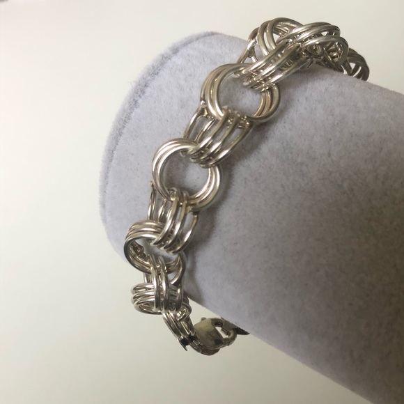 925 Silver bracelet 9.5 inches 3-circle link handmade - Picture 2 of 3